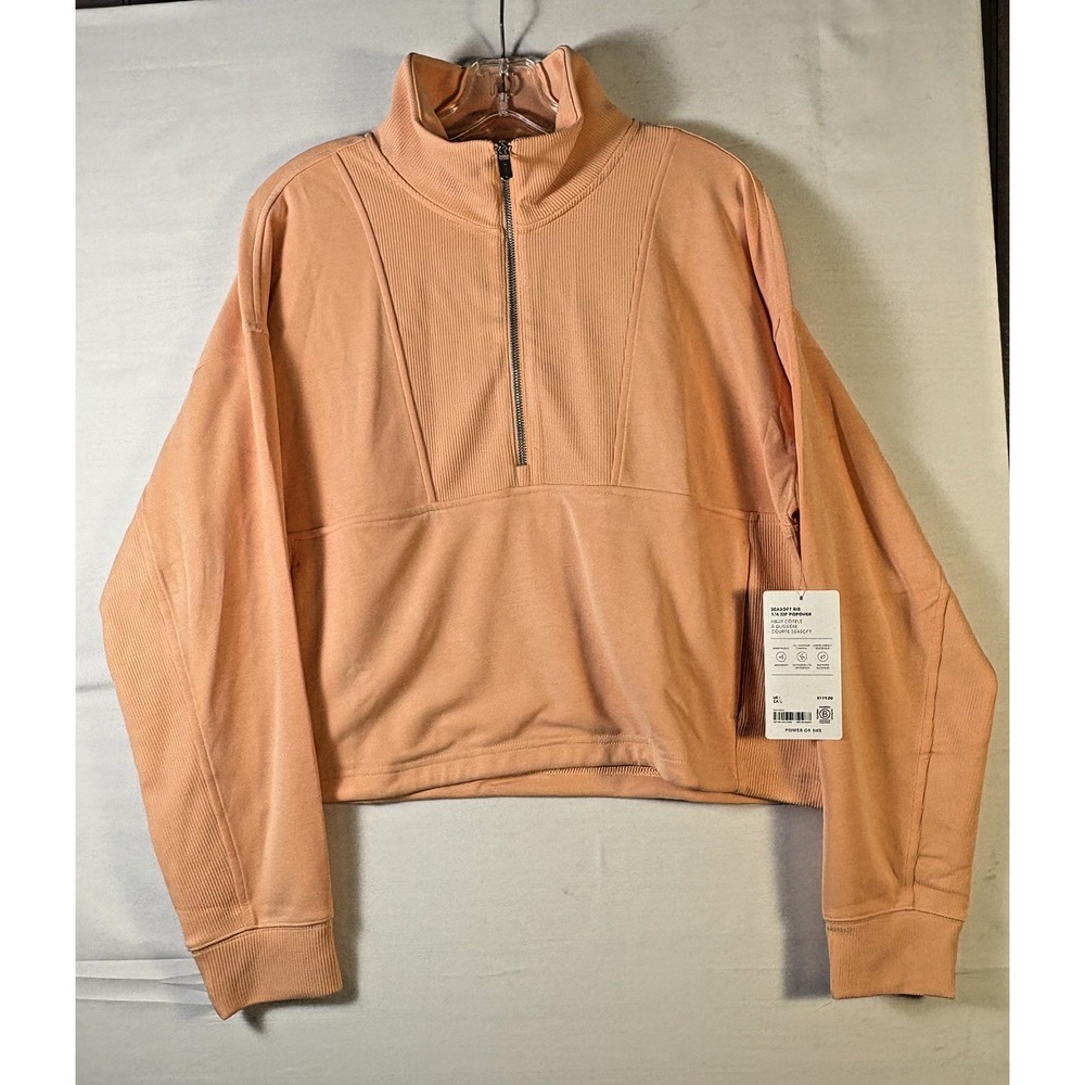 Athleta Seasoft‎ Rib 1/4 Zip Popover Sweatshirt Apricot Orange Women Large NEW